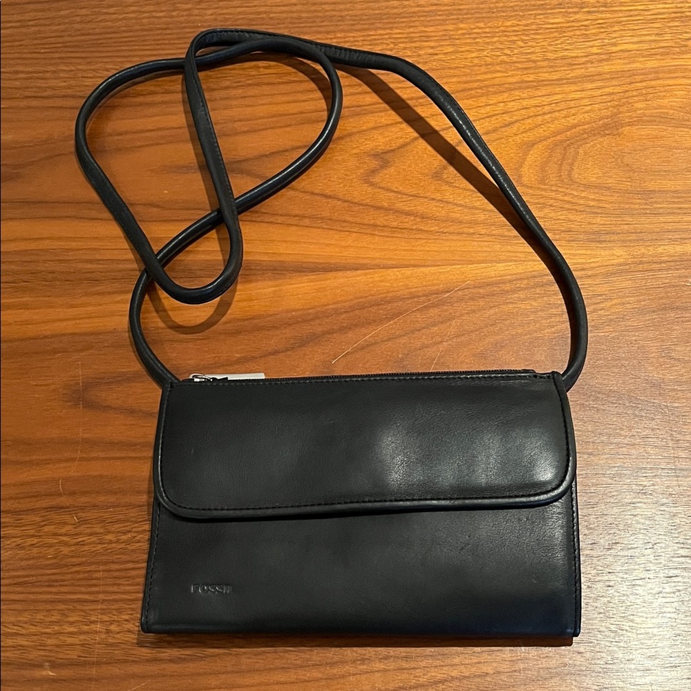Fossil Black Leather Crossbody Bag